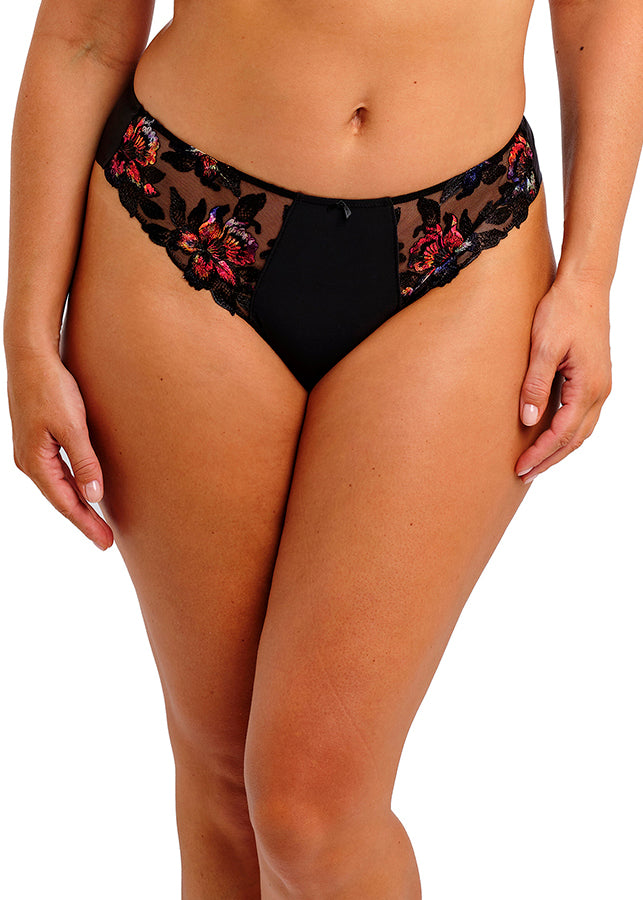 Fantasie Brazilian-String MAGDALENA schwarz florale Stickerei blickdicht