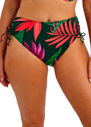 Fantasie High-Waist Bikinihose PICHOLA dunkelgrün mit Palmenblätter-Muster