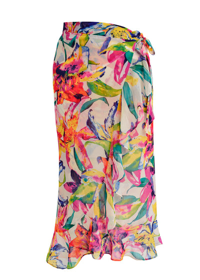 Fantasie Multiway-Kleid IGUAZU FALLS champagner bunte Farbtupfer Rüschendetails mehrere Tragevarianten