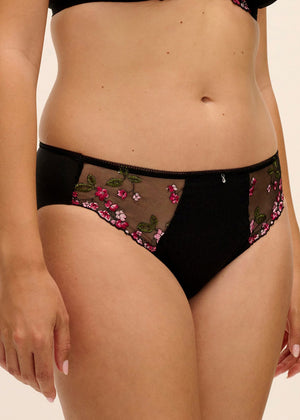 Fantasie Slip ELIYSE Schwarz nahtloser Schnitt mit Blüten-Stickerei