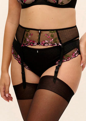 Fantasie Strapsgürtel ELIYSE Schwarz mit Blüten-Stickerei