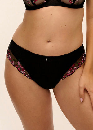 Fantasie String ELIYSE Schwarz mit Blüten-Stickerei