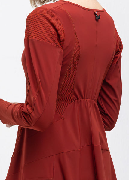 HIGH Midi-Kleid SERENITY rostrot Stretch langarm strukturiert