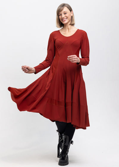 HIGH Midi-Kleid SERENITY rostrot Stretch langarm strukturiert