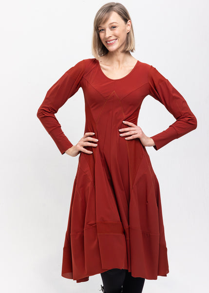 HIGH Midi-Kleid SERENITY rostrot Stretch langarm strukturiert