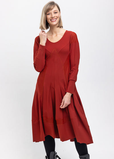 HIGH Midi-Kleid SERENITY rostrot Stretch langarm strukturiert