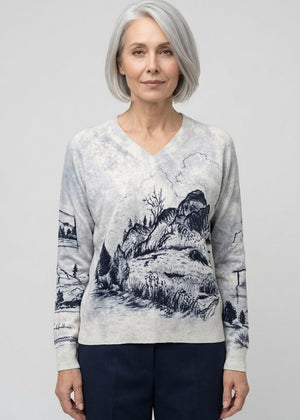 HIGH Pullover HEAD ON ivory V-Ausschnitt aus Baumwollstrick