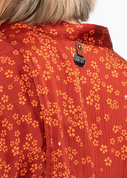 HIGH Bluse DEARLY rostrot orange Blumen Reliefmuster Volant Seidenoptik