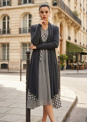 HIGH langer Cardigan SHIVER grau aus Schurwolle mit Schalkragen