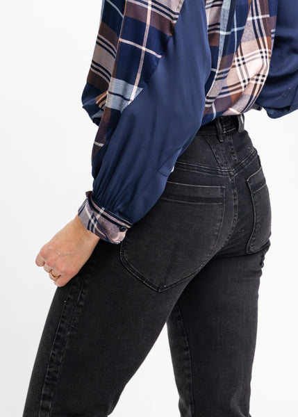 High Jeans KICK-OFF unisex schwarz grau Slimfit Aufschlag Kette