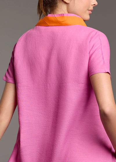 Iconique Tunikakleid BEA fuchsia orange Kontraste kurzarm V-Ausschnitt Leinenbaumwollmix