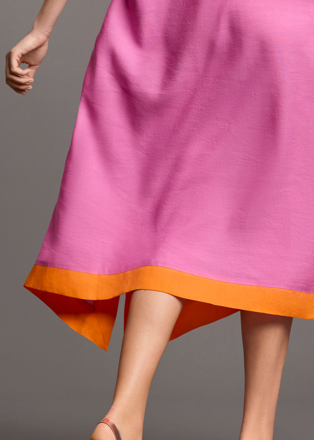 Iconique Tunikakleid BEA fuchsia orange Kontraste kurzarm V-Ausschnitt Leinenbaumwollmix