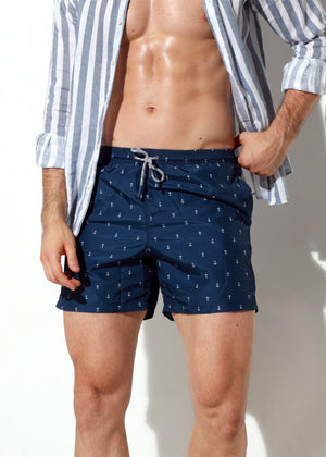 Jolidon Badeshorts ANKER dunkelblau bedruckt mit Anker-Motiv