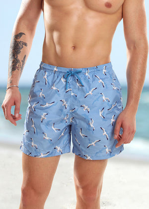 Jolidon Badeshorts GABBIANO blau Möwen-Aufdruck mit Tunnelzug