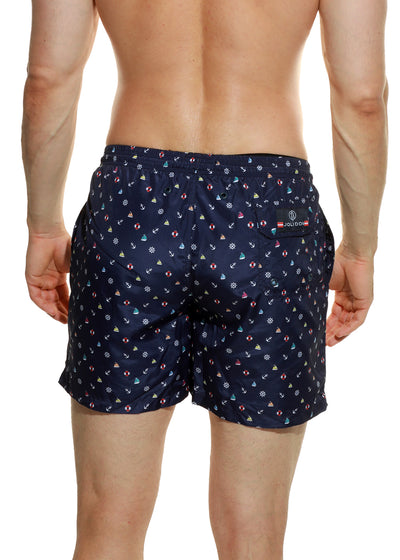 Jolidon Badeshorts NAUTICAL dunkelblau bedruckt mit Seefahrt-Motiven