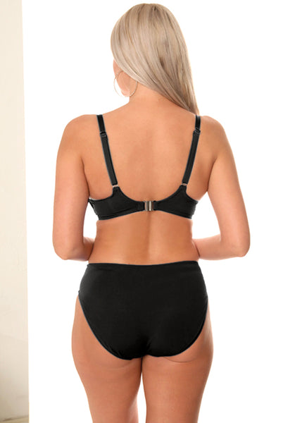Jolidon Bikini-Slip CLASSIC FAB schwarz goldene Streifen seitlich mit Raffung