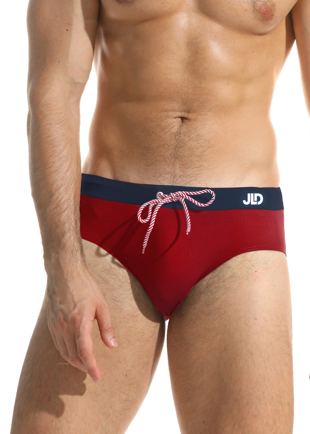 Jolidon Herren Badeslip MEN SWIMWEAR rot kontraster Bund mit Tunnelzug