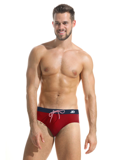 Jolidon Herren Badeslip MEN SWIMWEAR rot kontraster Bund mit Tunnelzug