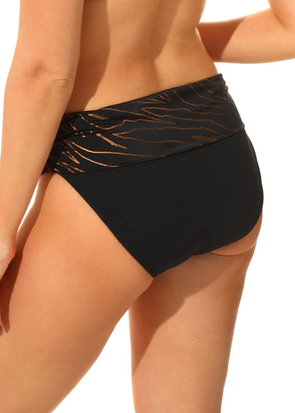 Jolidon taillenhoch Bikini-Slip CLASSIC FAB schwarz goldene Streifen zum Umschlagen