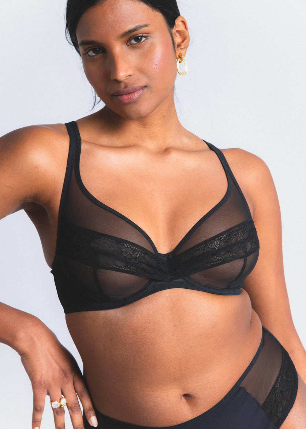 LEJABY Bügel-BH NUDITÉ schwarz Tüll Leavers Spitze große Cups