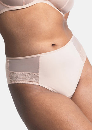 LEJABY High-Waist Brazilian NUDITÉ hautfarben Tüll Leavers Spitze