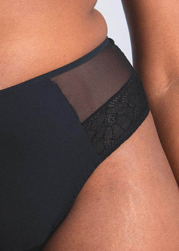 LEJABY High-Waist Brazilian NUDITÉ schwarz Tüll Leavers Spitze