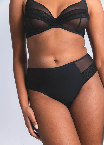 LEJABY High-Waist Brazilian NUDITÉ schwarz Tüll Leavers Spitze