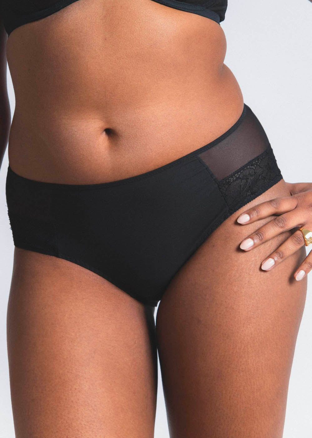 LEJABY High-Waist Panty NUDITÉ schwarz Tüll Leavers Spitze