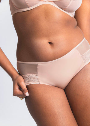 LEJABY hoher Slip NUDITÉ hautfarben aus Jersey mit Tüll Leavers Spitze