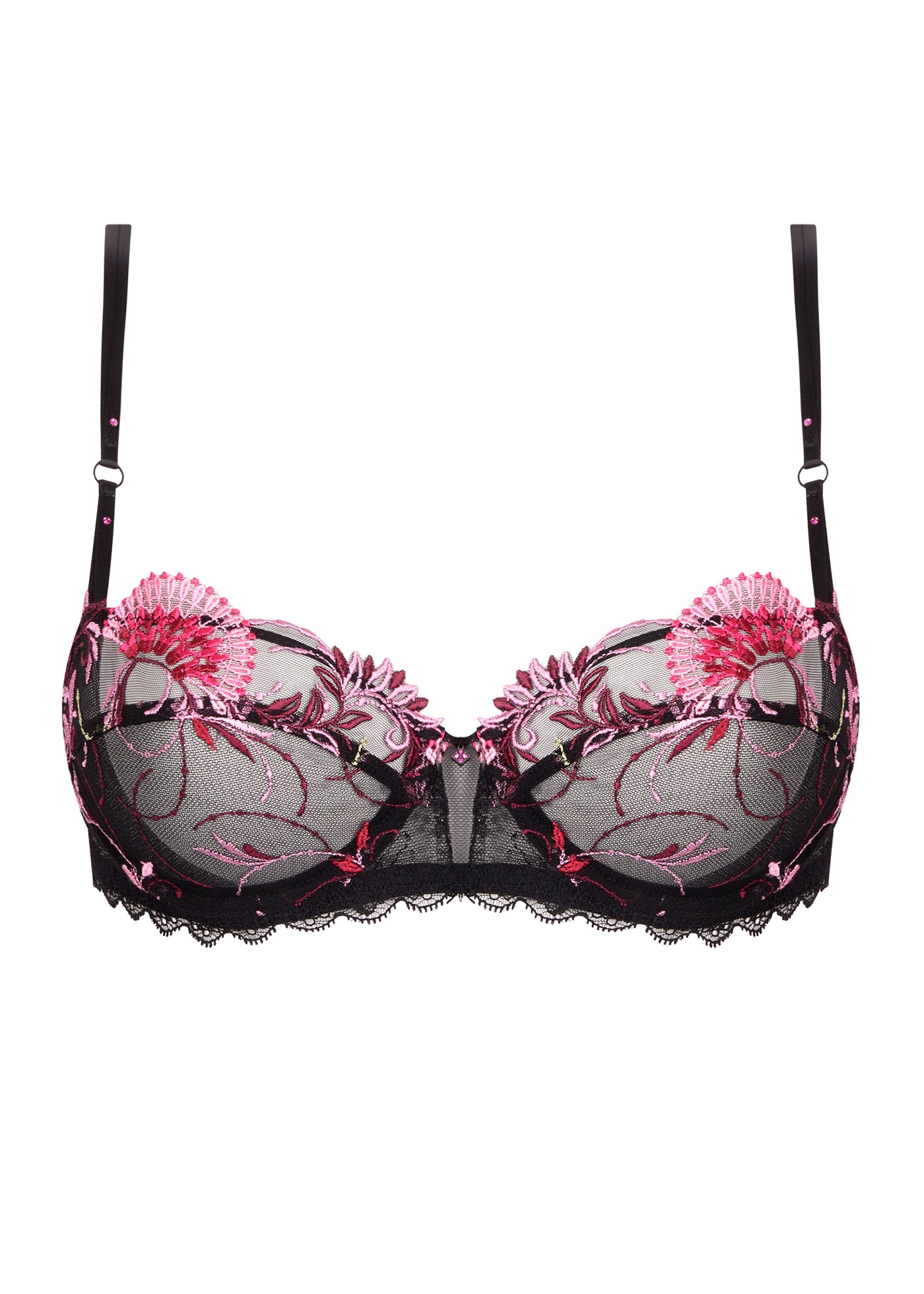 Lise Charmel Balconette-BH FLORAISON PASSION schwarz Stickerei in rosa mit Spitze