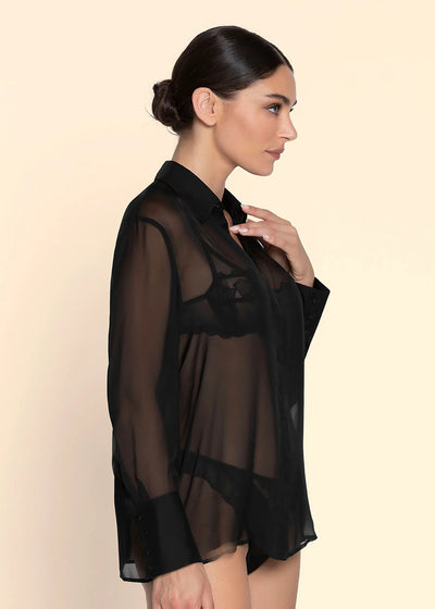 Lise Charmel Bluse VARIATIONS DESIR schwarz Seide semitransparent geknöpft