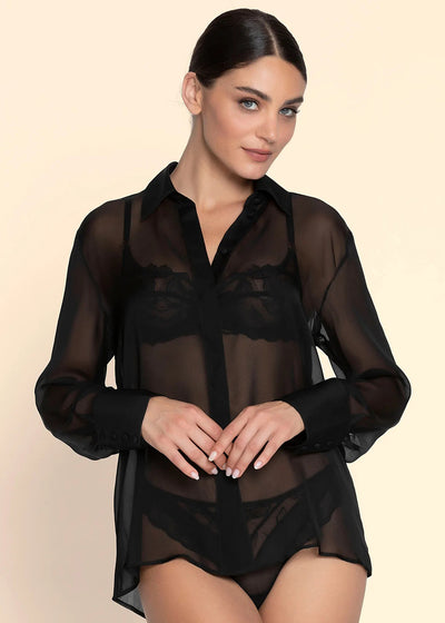Lise Charmel Bluse VARIATIONS DESIR schwarz Seide semitransparent geknöpft