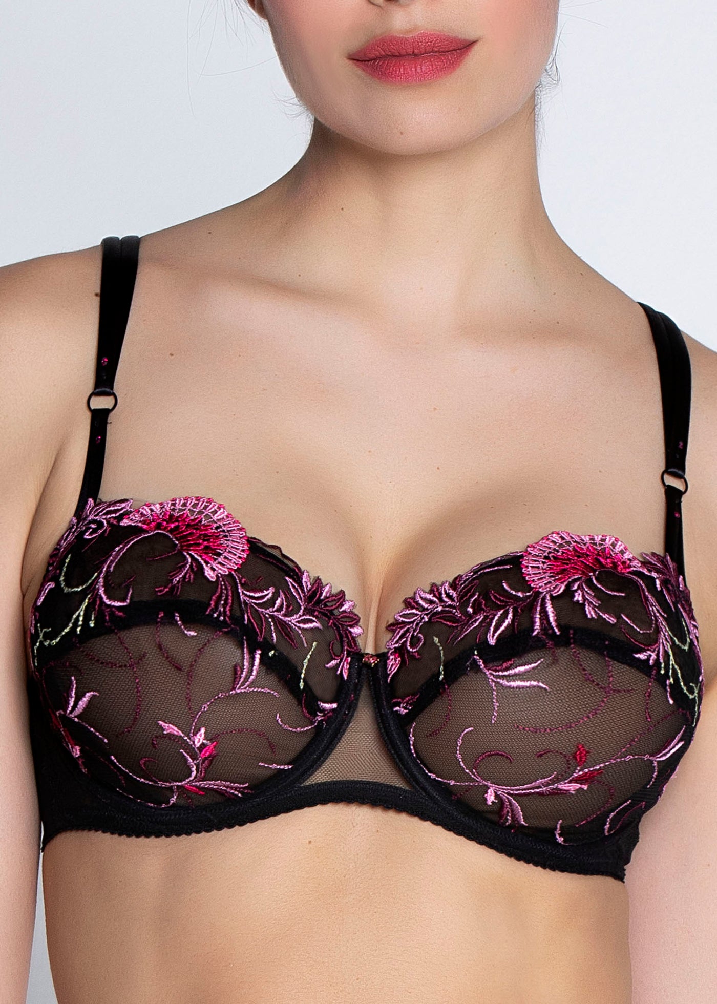 Lise Charmel Bügel-BH FLORAISON PASSION schwarz Stickerei in rosa mit Spitze