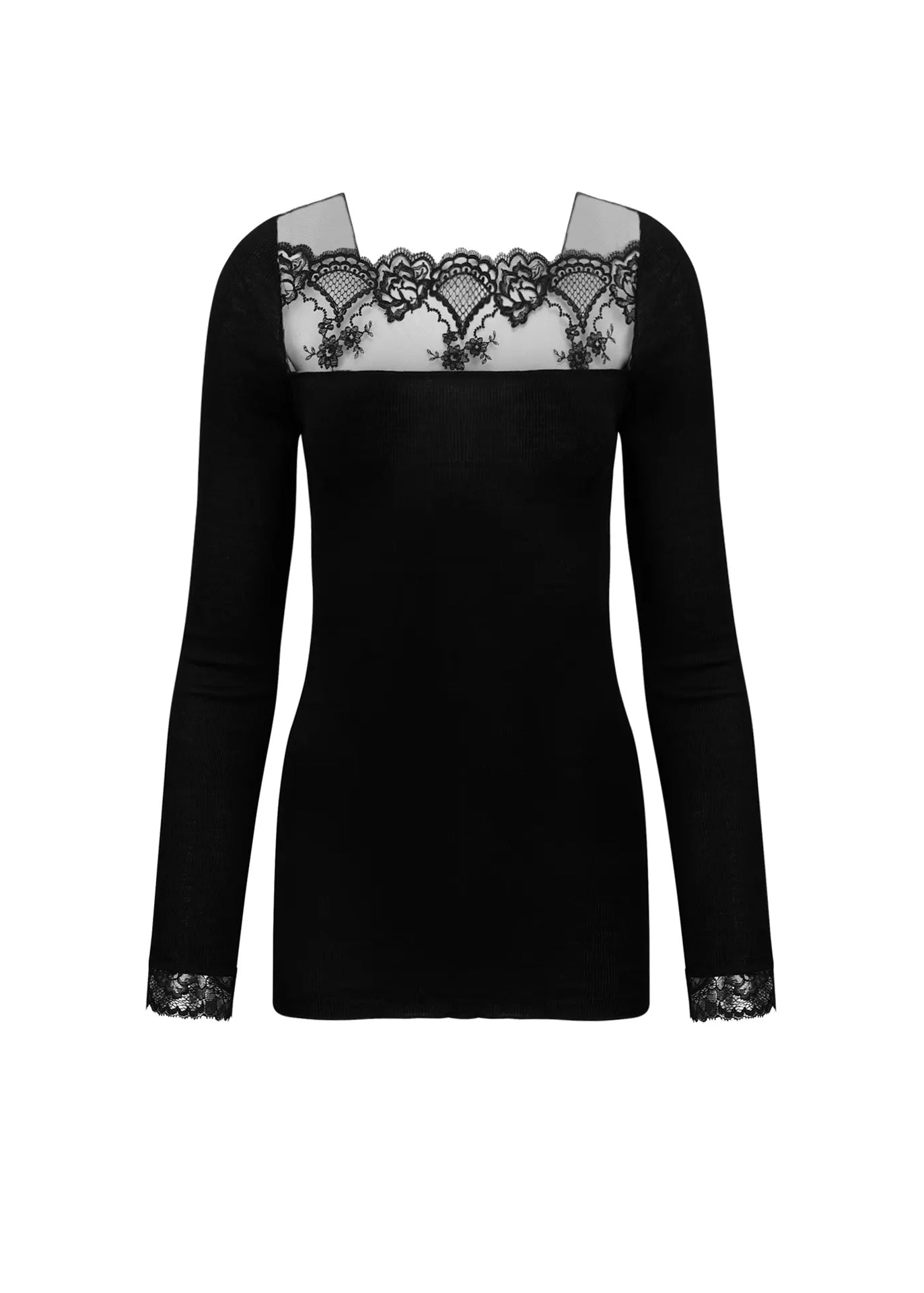 Lise Charmel Longsleeve SUBLIME EN DENTELLE schwarz florale Spitze Wolle-Seide