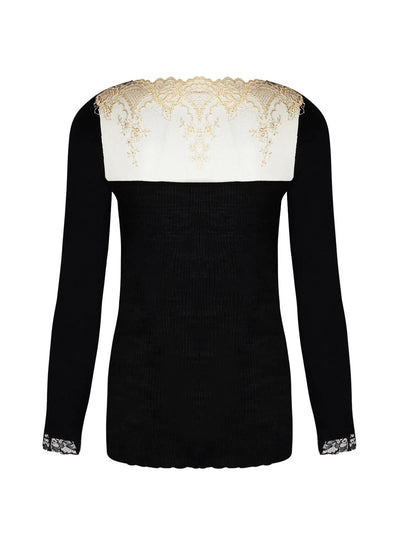 Lise Charmel Longsleeve SUBLIME EN OR schwarz-goldene Calaiser Leavers-Spitze