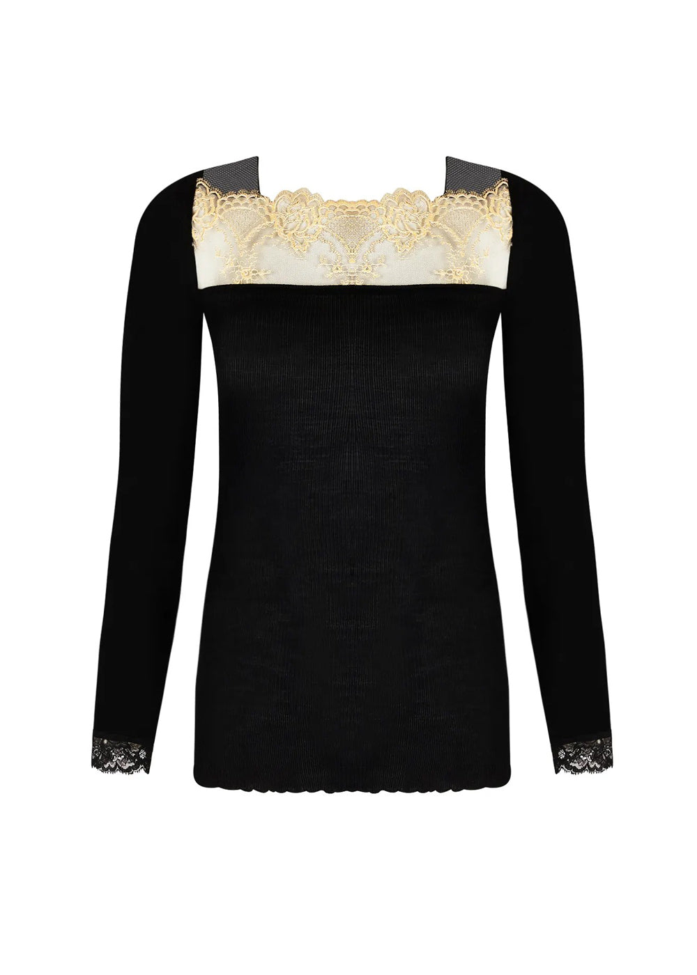 Lise Charmel Longsleeve SUBLIME EN OR schwarz-goldene Calaiser Leavers-Spitze