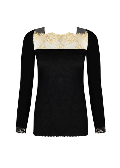Lise Charmel Longsleeve SUBLIME EN OR schwarz-goldene Calaiser Leavers-Spitze