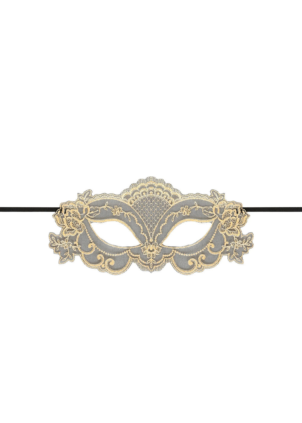 Lise Charmel Maske SUBLIME EN OR schwarz goldene Spitze Satinbänder zum Binden