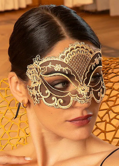 Lise Charmel Maske SUBLIME EN OR schwarz goldene Spitze Satinbänder zum Binden