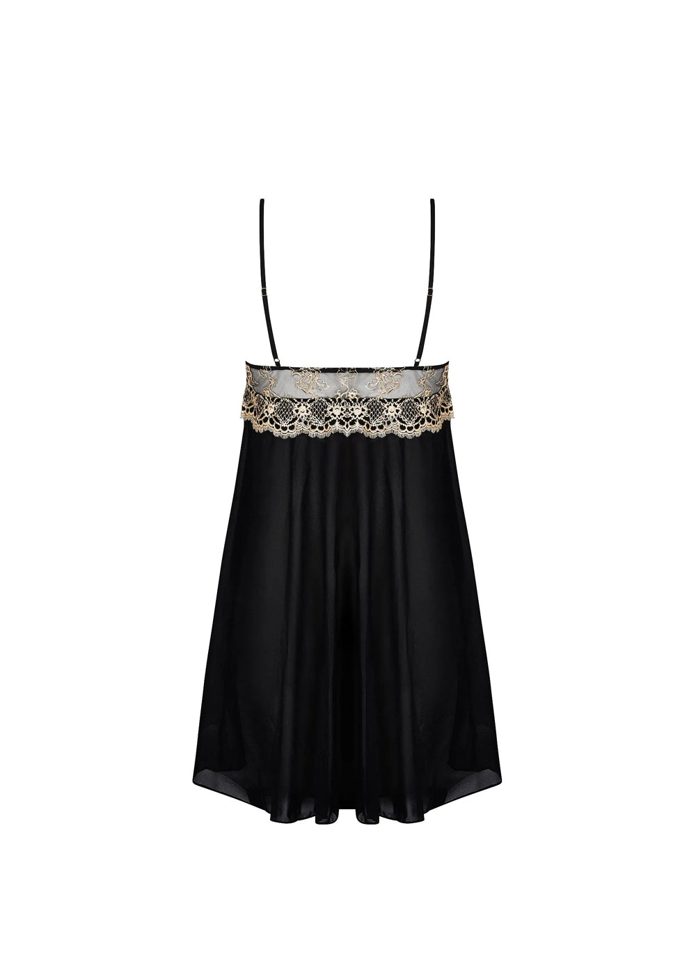 Lise Charmel Negligé Babydoll SUBLIME EN OR schwarz Seide goldene Spitze Blüten