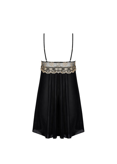 Lise Charmel Negligé Babydoll SUBLIME EN OR schwarz Seide goldene Spitze Blüten