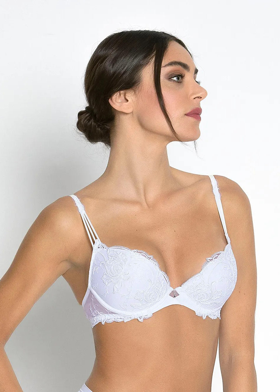 Lise Charmel Push-Up-BH SOURCE BEAUTE weiß florale Spitze Tüll Strasssteine