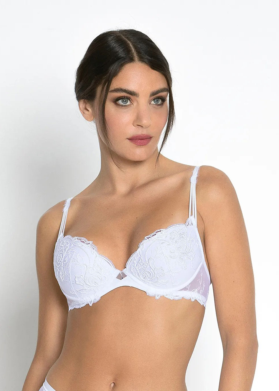 Lise Charmel Push-Up-BH SOURCE BEAUTE weiß florale Spitze Tüll Strasssteine