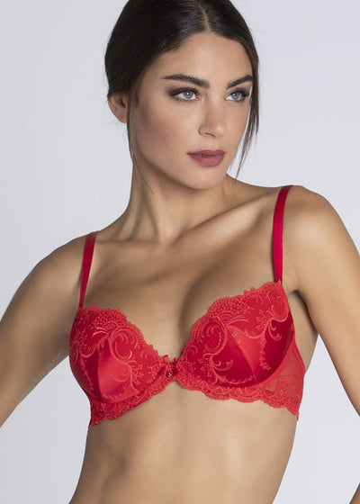 Lise Charmel Schalen-BH SPLENDEUR SOIE rot Seidensatin Spitze und Stickerei