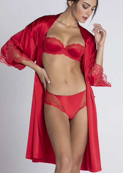 Lise Charmel Seide Kimono SPLENDEUR SOIE rot mit Spitze