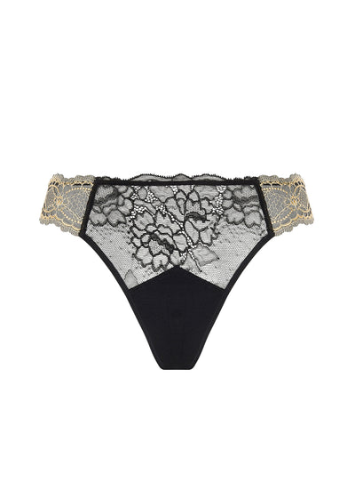Lise Charmel String SUBLIME EN OR schwarz-goldene Calaiser Leavers-Spitze
