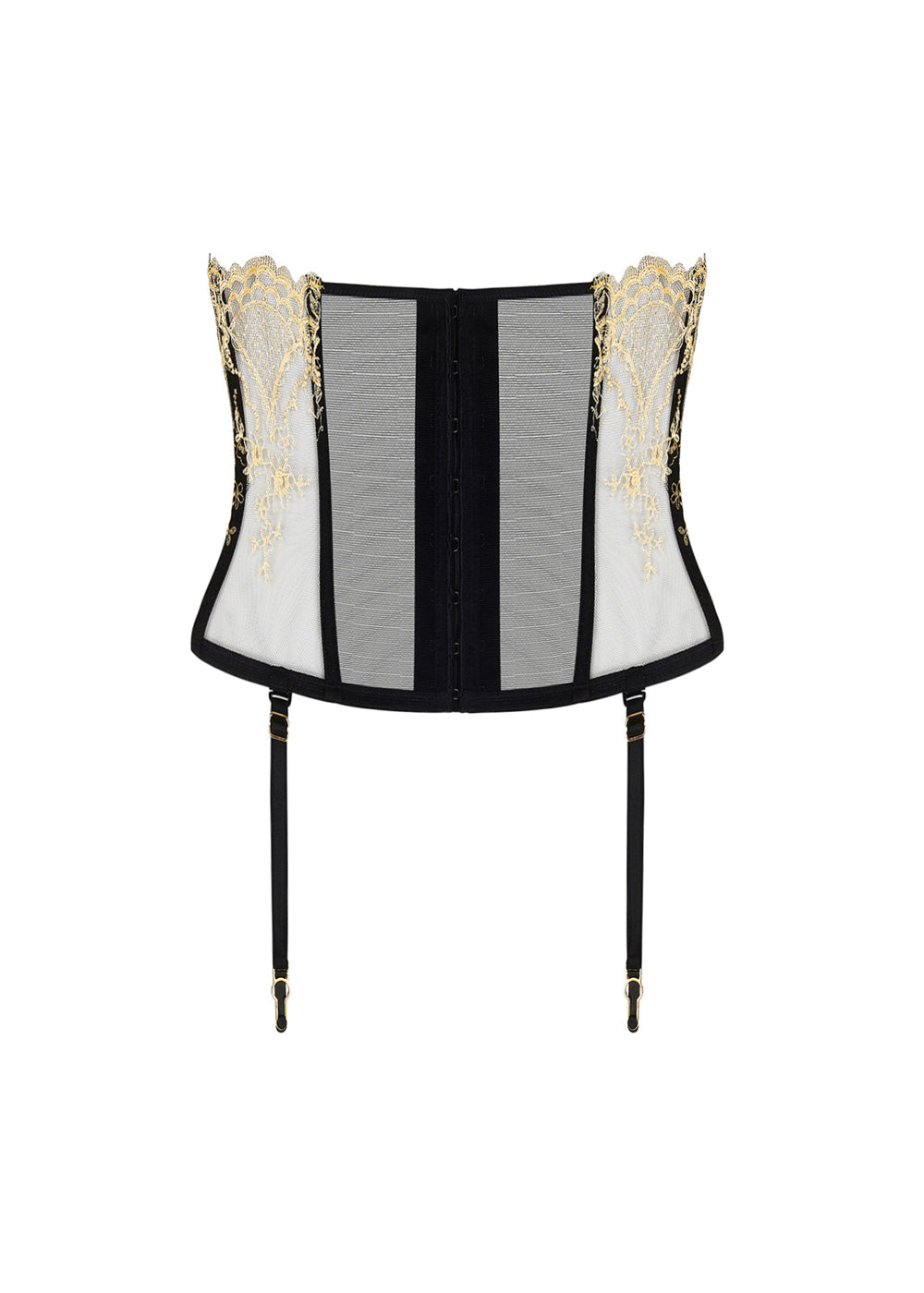 Lise Charmel Taillen-Corsage SUBLIME EN OR schwarz-goldene Calaiser Leavers-Spitze