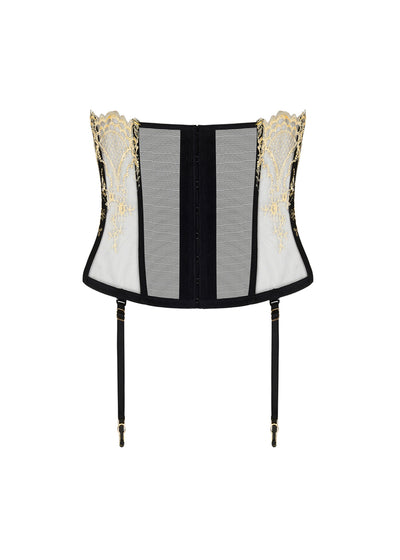 Lise Charmel Taillen-Corsage SUBLIME EN OR schwarz-goldene Calaiser Leavers-Spitze