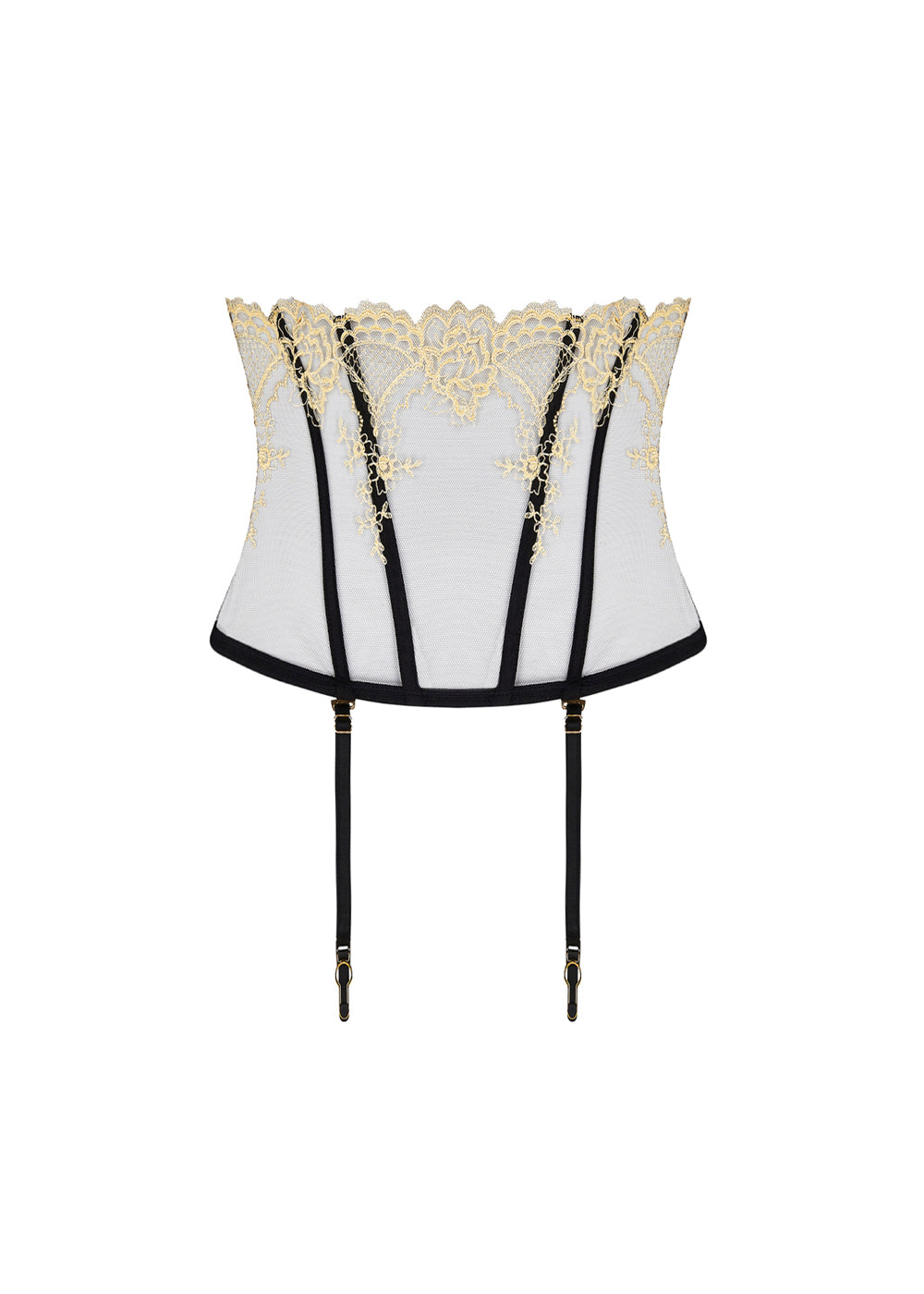 Lise Charmel Taillen-Corsage SUBLIME EN OR schwarz-goldene Calaiser Leavers-Spitze