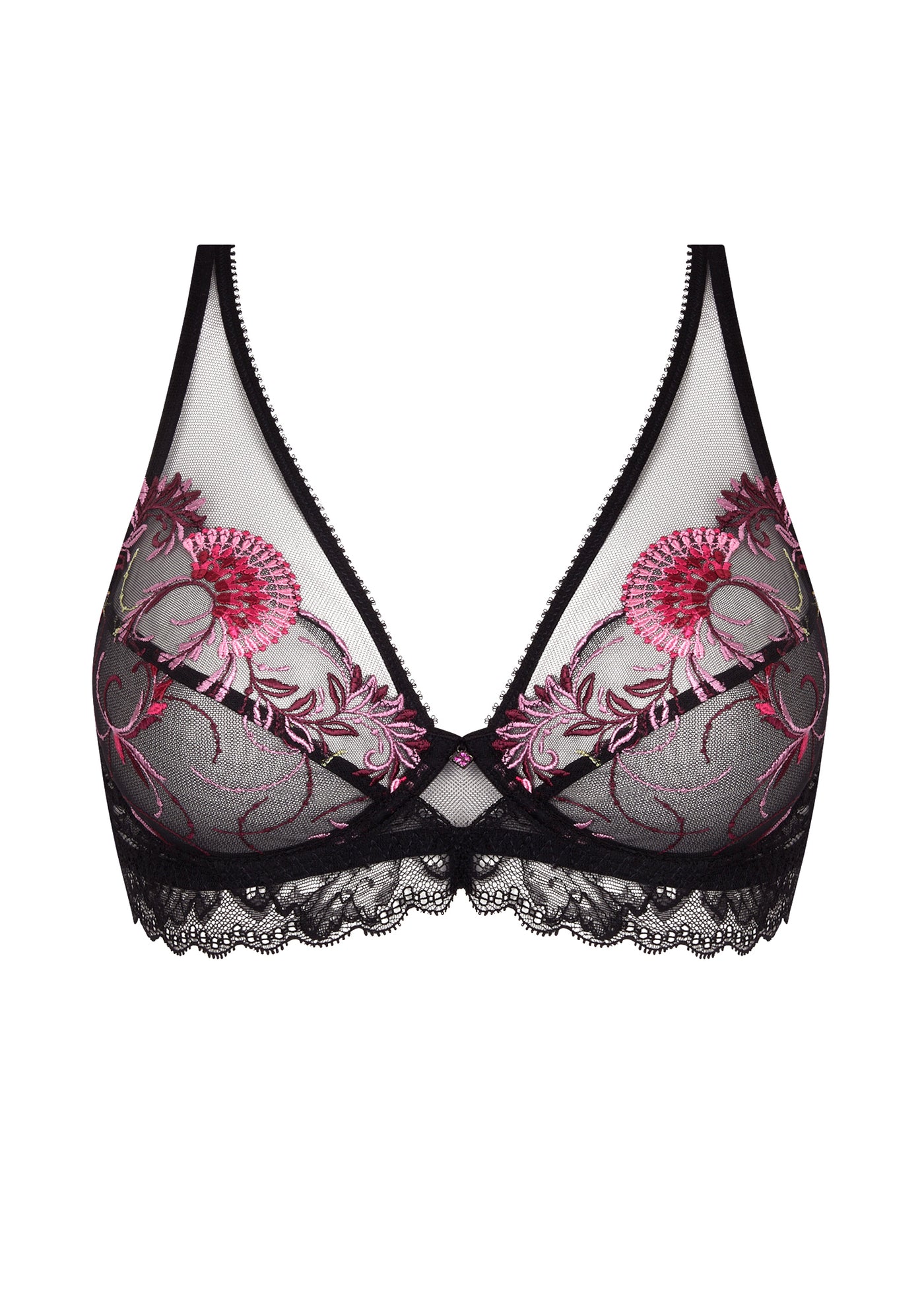 Lise Charmel Triangel-BH FLORAISON PASSION schwarz Stickerei in rosa mit Spitze